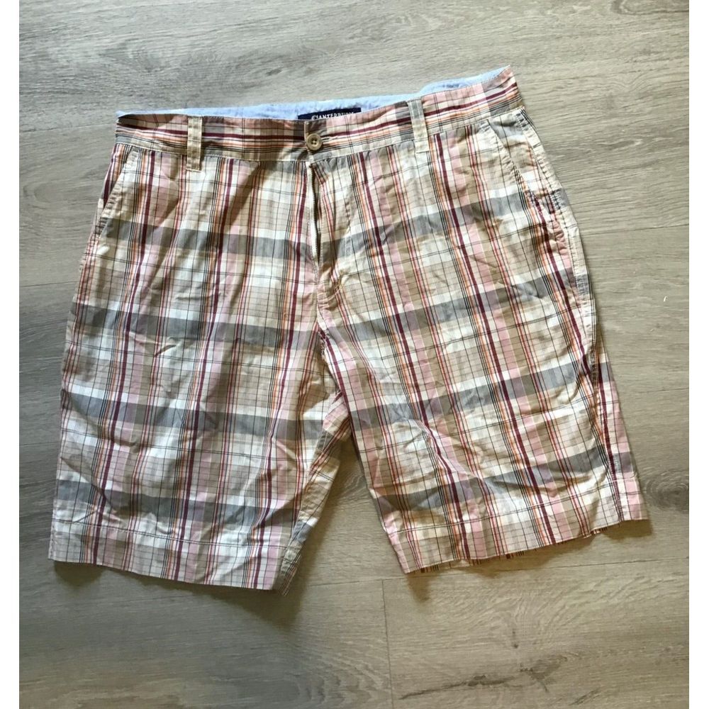 Canterbury of New Zealand Mens Tundra Shorts Size 36‎ Plaid 100% Cotton Chino